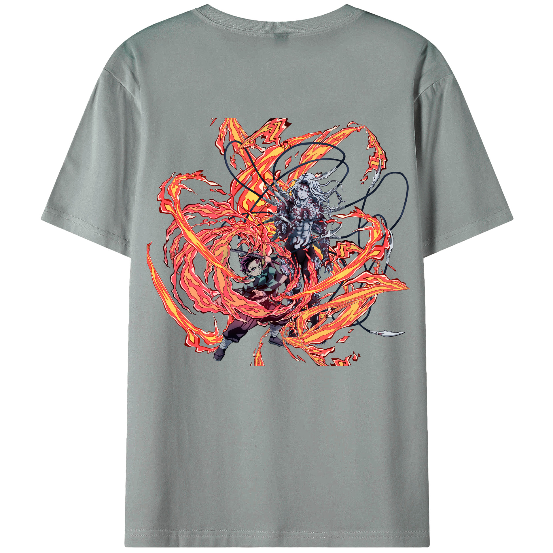 （画像用） 鬼滅の刃 竈門 炭治郎／かまど たんじろう Kamado Tanjirou 綿100％ メンズ半袖Tシャツ（バックプリント） 通気性